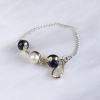 Baroque Pearl Charm Silver Bracelet with Black and White Pearl