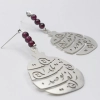 Silver Pomegranate Earrings With Garnet, Persian Calligraphy, زلف تو صد شب یلداست