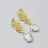 Gold Plated Silver Calligraphy Earrings with White Baroque Pearl, قد آغوش منی نه زيادی نه کمی
