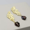 Gold Plated Silver Calligraphy Earrings with Black Baroque Pearl, قد آغوش منی نه زيادی نه کمی