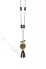 Long Silver Love Necklace, Beaded Chain with Tassel and Grey Agate
