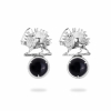 Silver Lion and Sun Stud Earrings with Onyx 