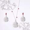 Silver Pomegranate Earrings and Necklace With Garnet, Persian Calligraphy, زلف تو صد شب یلداست