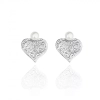 Silver Stud Engraved Heart Earrings with Natural White Pearl