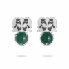 Silver Flower Dainty Stud Earrings with Green Agate