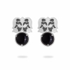 Silver Flower Dainty Stud Earrings with Onyx