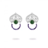 Handmade Statement Silver Dome Earrings with Green Agate and Amethyst