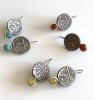 Silver Vintage Coin Earrings with Red Agate, Yellow Agate or Turquoise