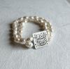 Silver Calligraphy Bracelet with Natural White Baroque Pearl, Rumi Bracelet