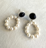 Silver Blue Round Sun Stone Earrings and White Round Pearl