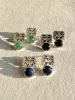 Silver Flower Dainty Stud Earrings with Gemstones