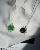Round Silver Gemstone Necklace, Jade Necklace, Sun Stone Necklace