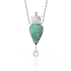 Silver Crown Necklace with Turquoise and Natural Drop Pearl