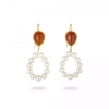 Dangle Silver Earrings with Agate and White Pearl, Gold Plated