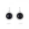 Silver Dangle Round Gem Earrings with Blue Sun Stone