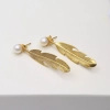 Silver Feather Pearl Earrings with Freshwater Pearl Earrings  