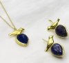 Gold Plated Silver Bird Necklace and Earrings With Lapis Lazuli