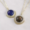 Round Silver Lapis Lazuli or Labradorite Pendant with Silver Chain