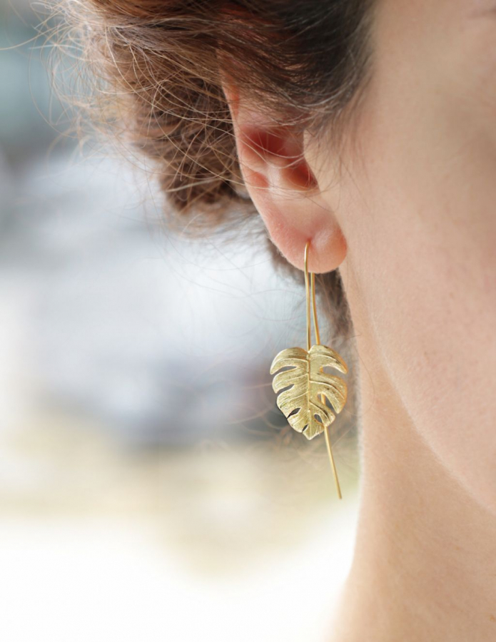 Gold Monstera Earrings