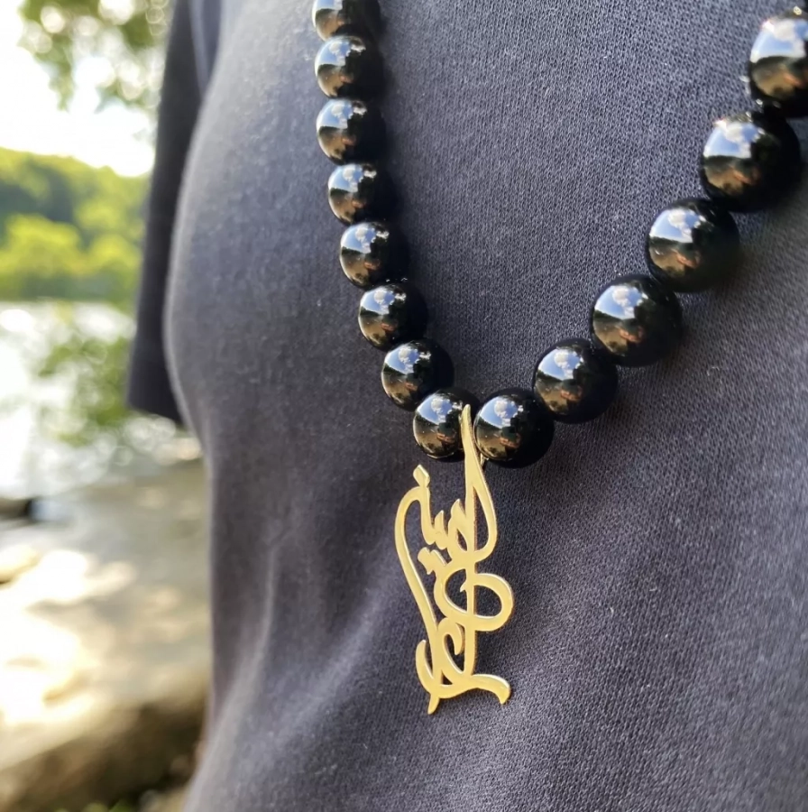 Custom Persian Calligraphy Name Necklace With Beads