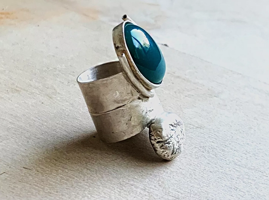 Handmade Silver Ring With Green Carnelian Stone