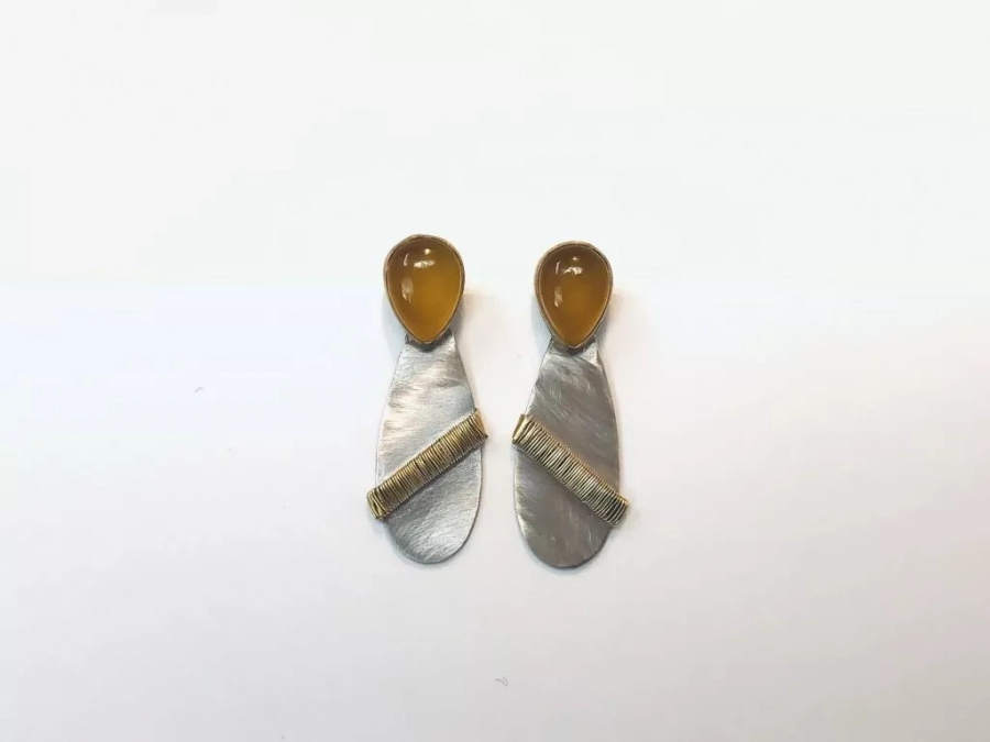 Silver Mango Pear Shape Chalcedony Earrings