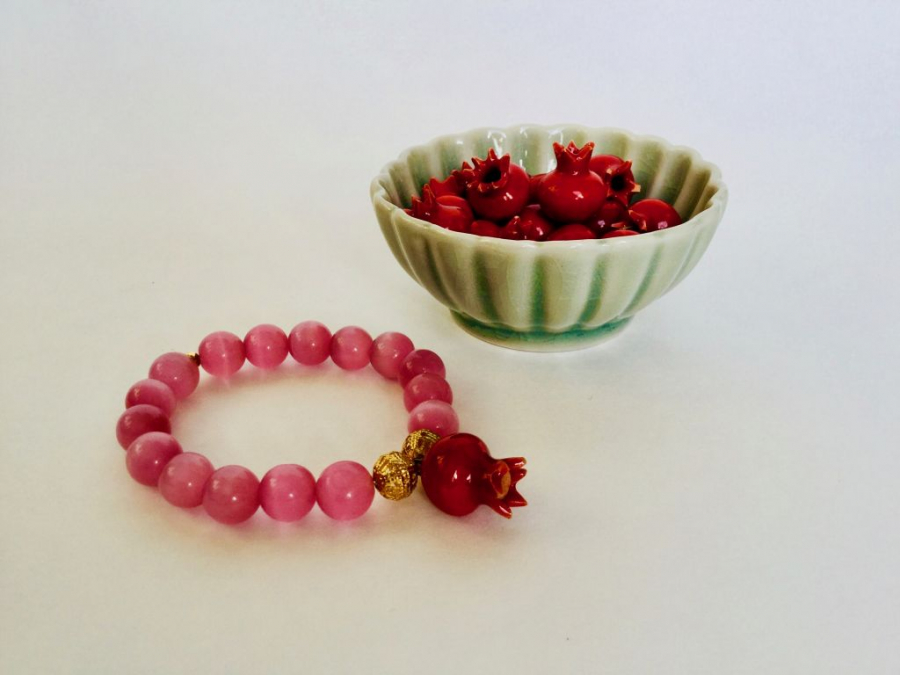 New Ceramic Pomegranate Bracelet With Purple Quartzite Beads