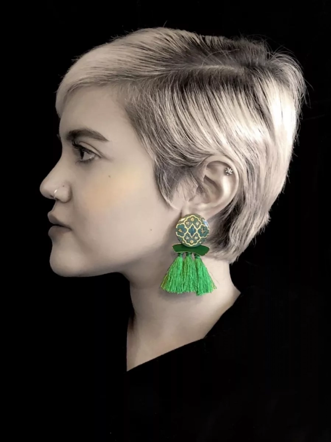 Persian Eslimi Patterned Vintage Green Tassel Fringe Earrings - Avish 