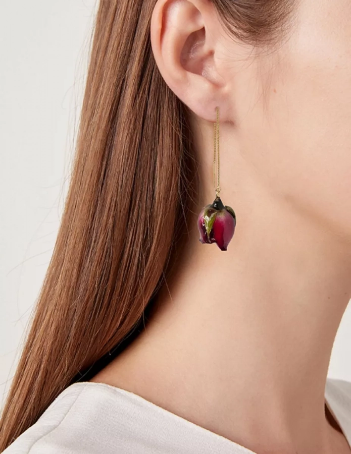 Red Rose Chain Earrings