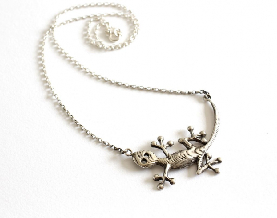 Sterling silver gecko necklace