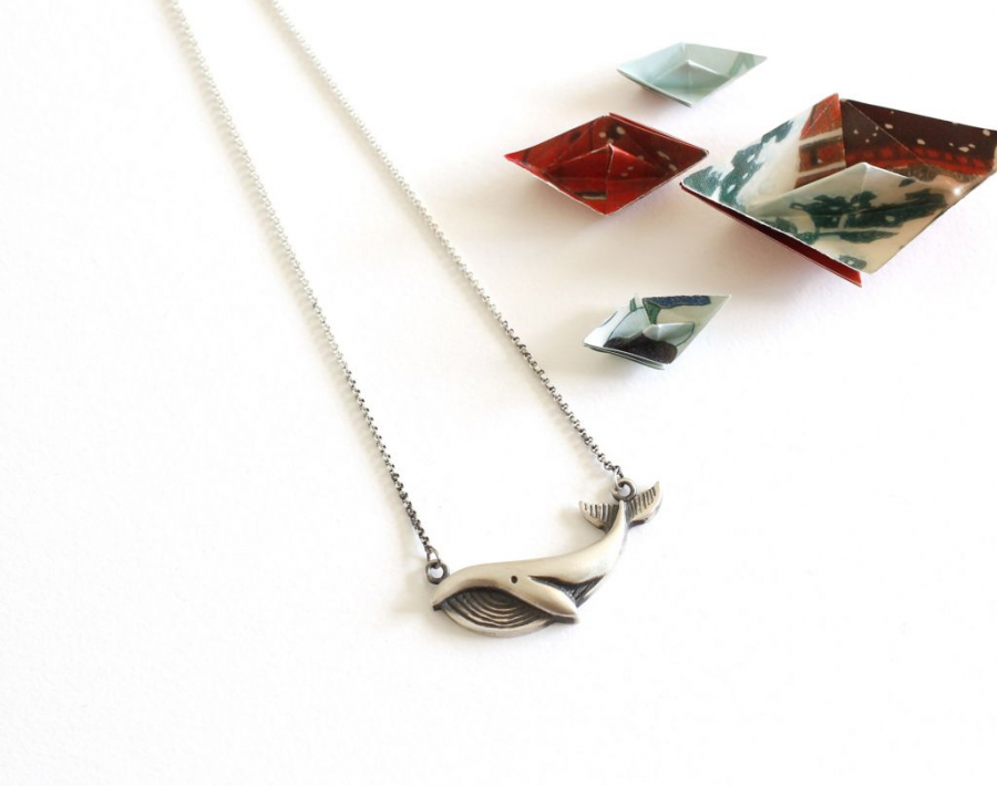 Unique sterling silver whale necklace