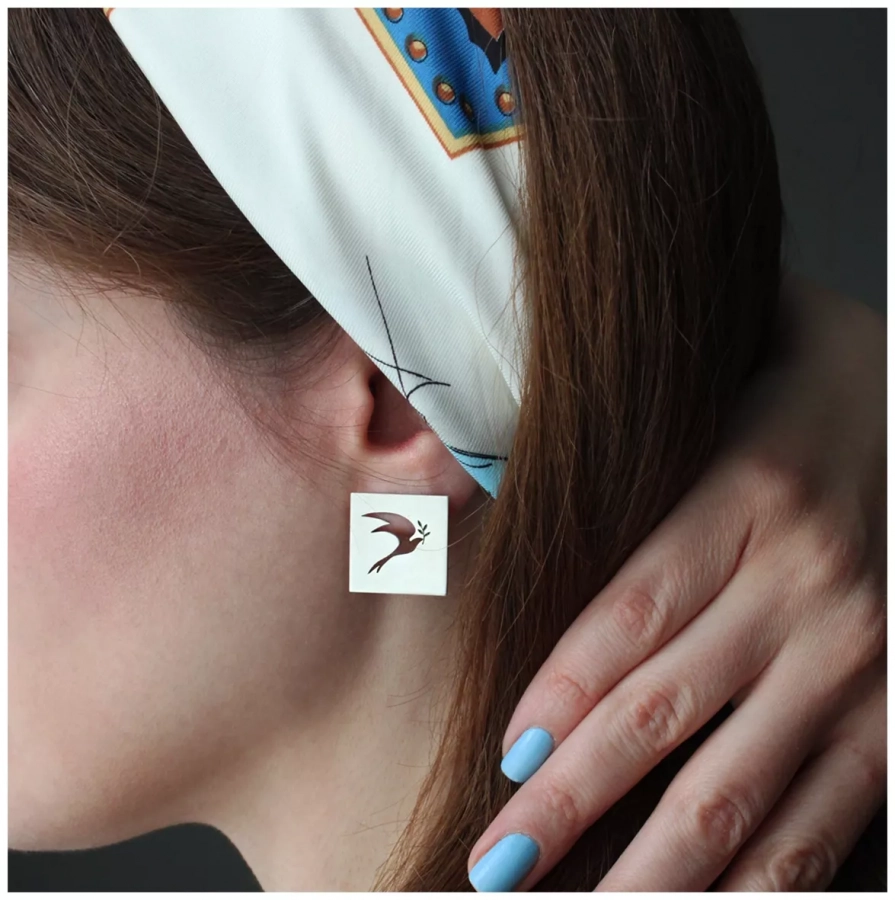 Woman Life Freedom & Freedom Bird Asymmetrical Silver Earrings