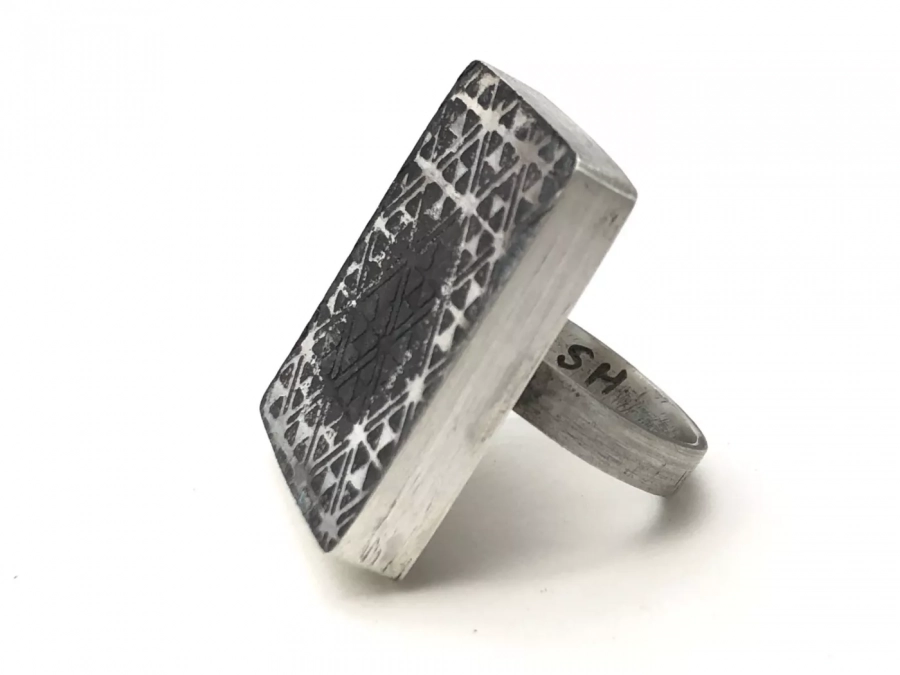 handmade sterling silver with stucco design, one of a kind