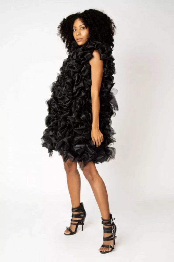Ruffle/puff Design Black Stefani Dress