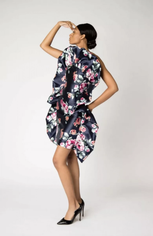 Floral Patterned Outlined With A Bunched Peddle Frida Dress