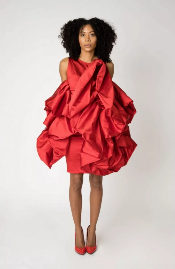 Folded Inward Rose Pattern Lilli Dress