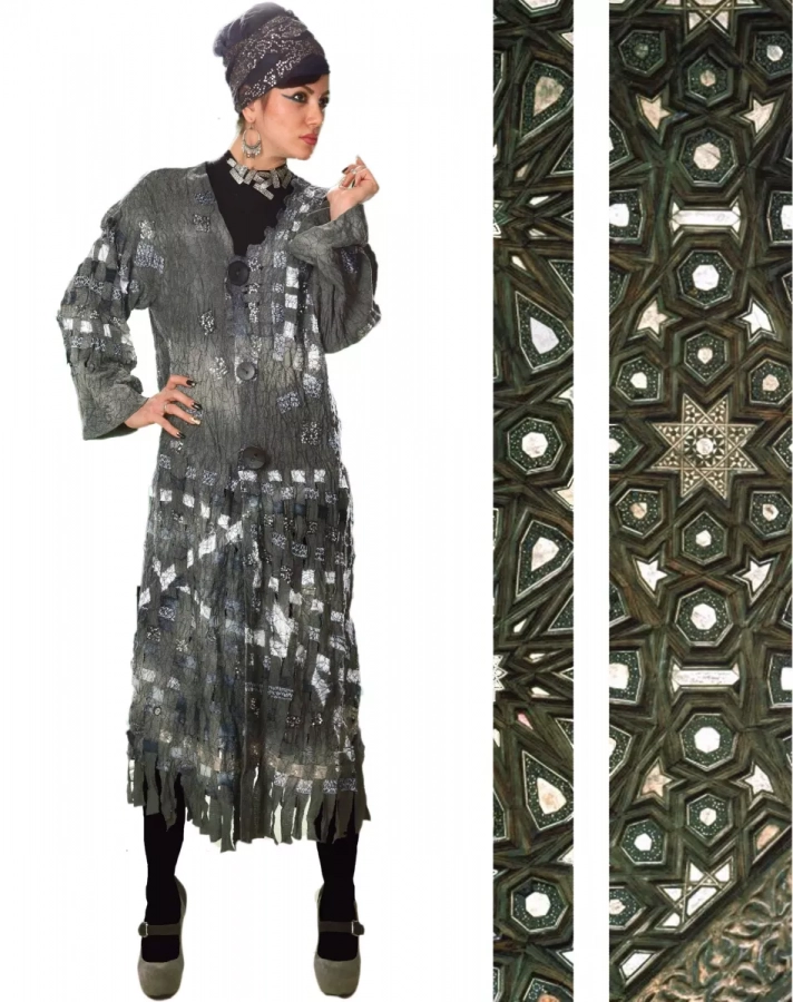 Hand made Persian long coat,This work is textured , embellished and hand dyed.