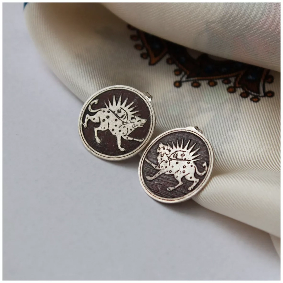 Lion And Sun Silver Earrings