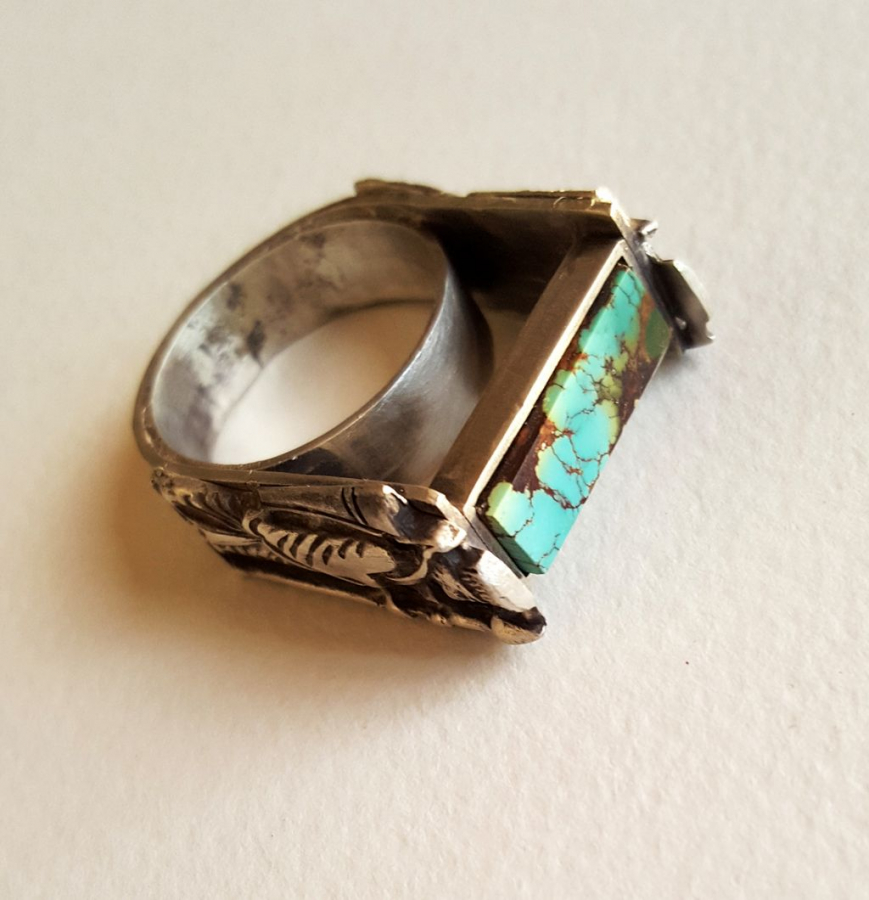 Immortal Persian turquoise ring, handmade, oxidized sterling silver