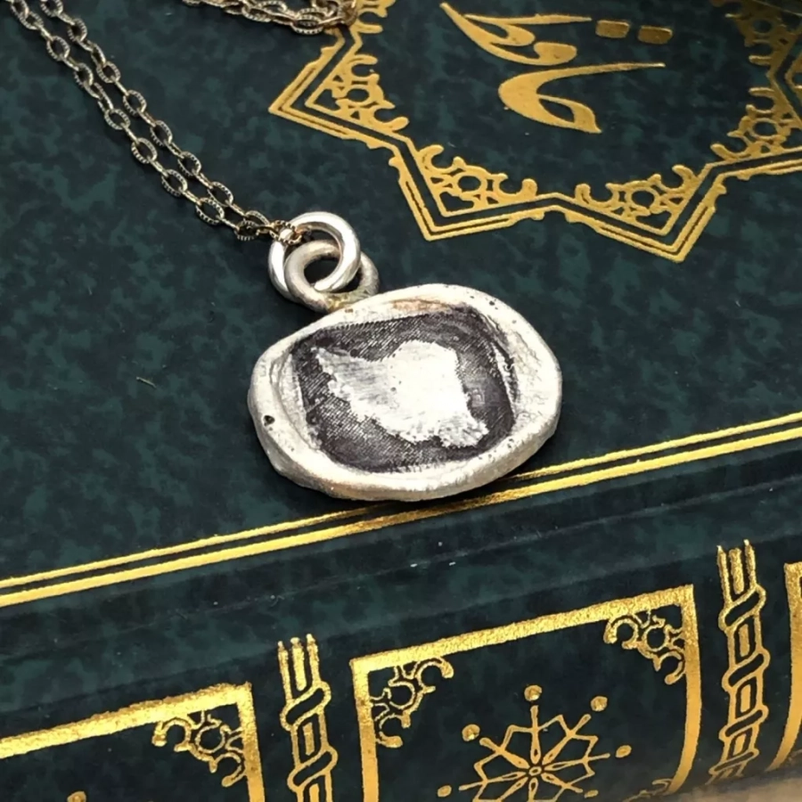 Handmade Persian Map Wax Seal Necklace , Sterling Silver, Iran