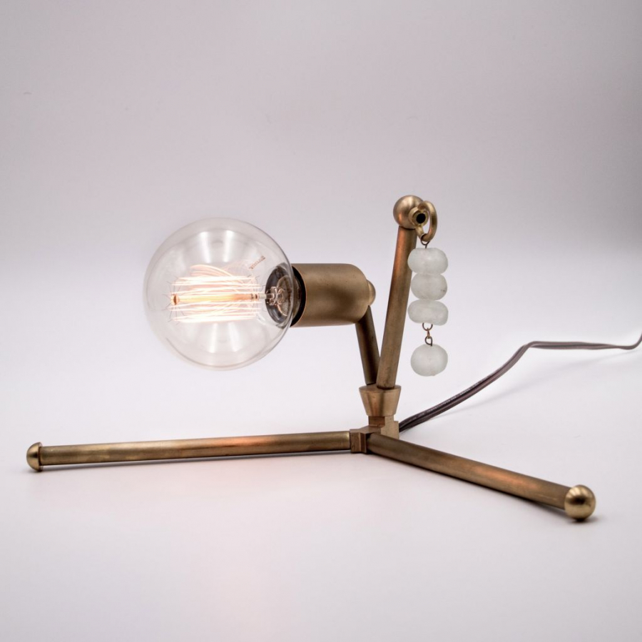 Brass Table Lamp With Blue Stone