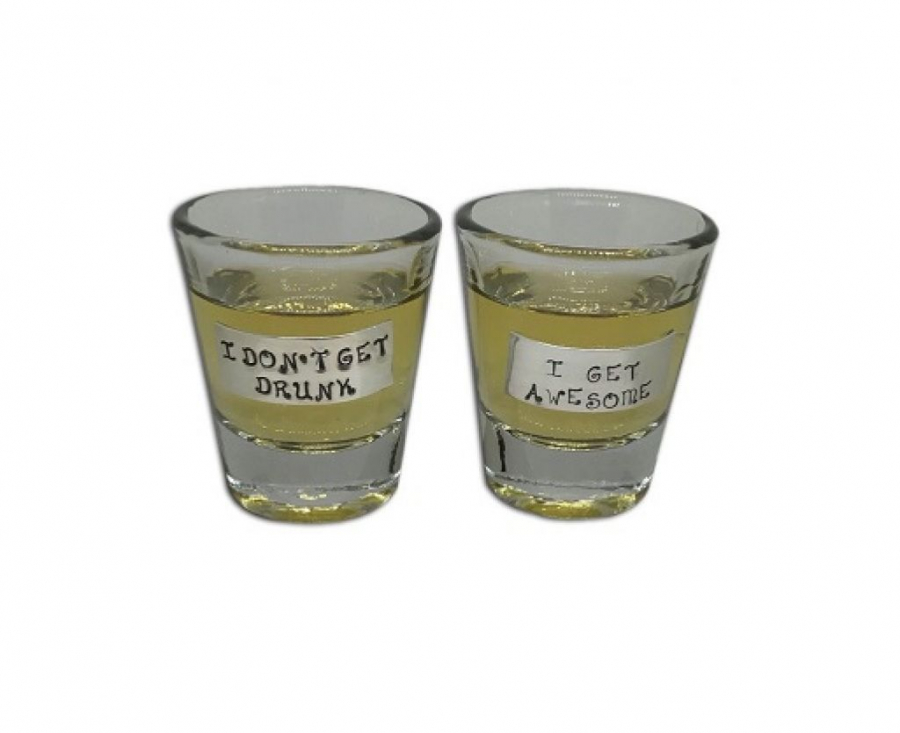 Sterling silver shot glasses , one pair, MR and MRS