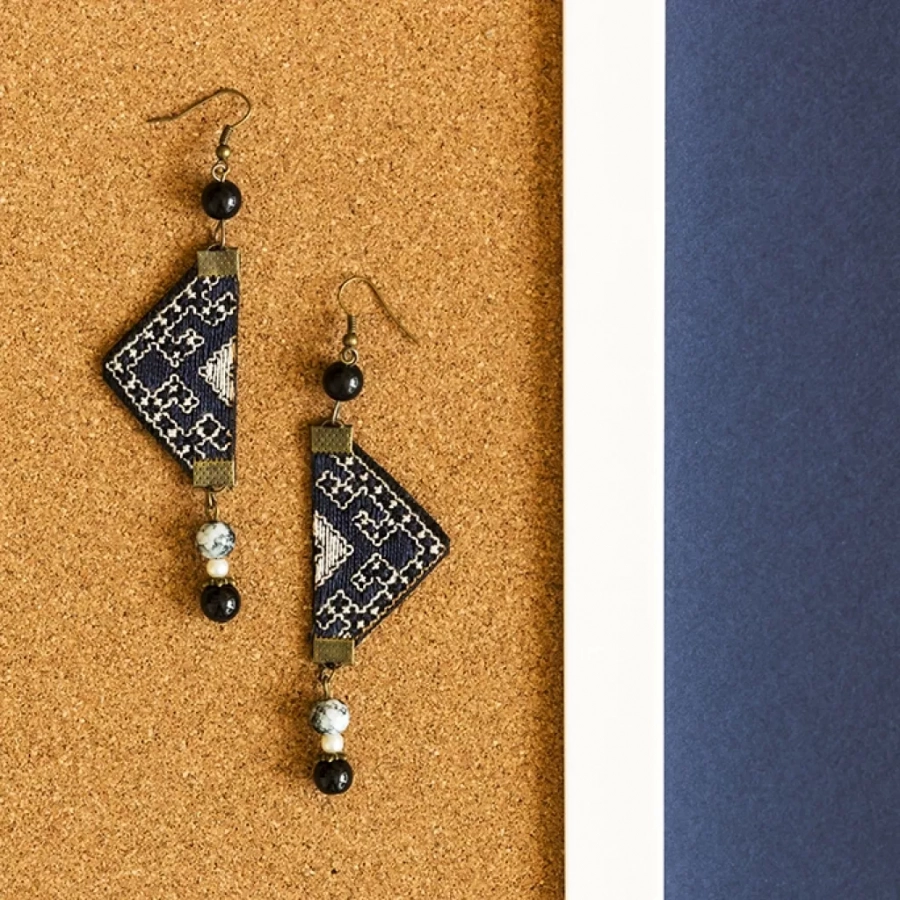 Baloochi Handmade Needlework Dark Blue Earrings