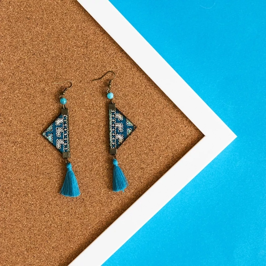Baloochi Handmade Needlework Turquoise Earrings