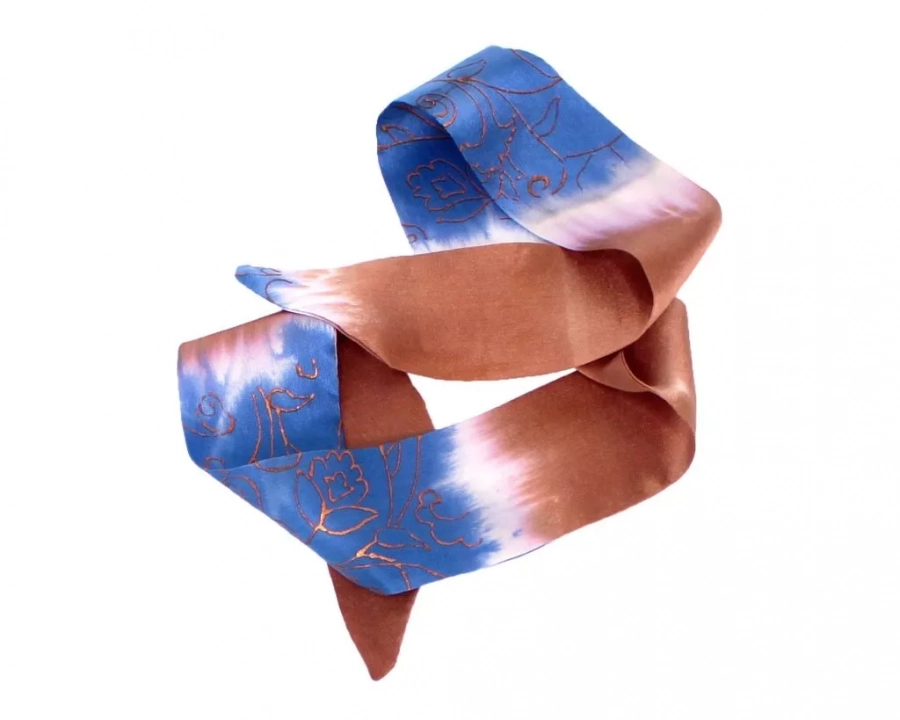 Skinny Rose Gold Hand-painted Silk Scarf 