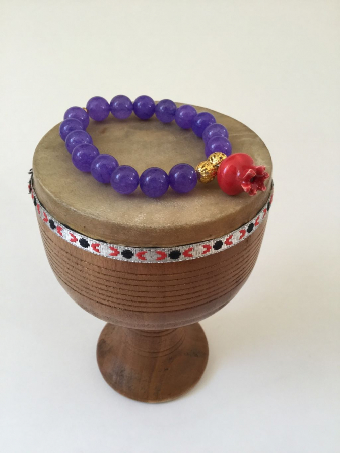 Ceramic pomegranate bracelet with purple  quartzite beads