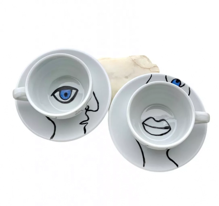 Porcelain Cappuccino Cup With Saucer Eye