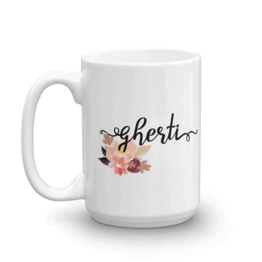 Gherti Custom Name Farsi Mug - Floral Design. Persian Mug