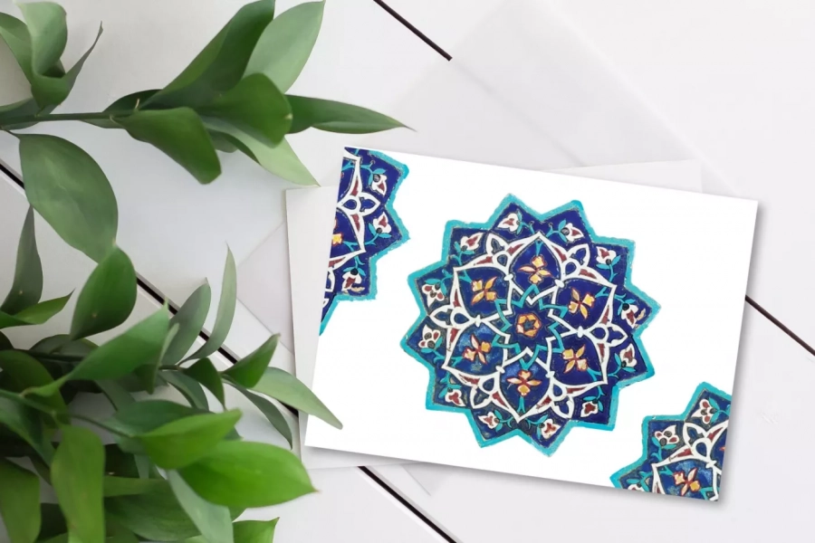 Persian Tile Art Greeting Cards With Envelope - Set Of 5 - Card Blank Inside.