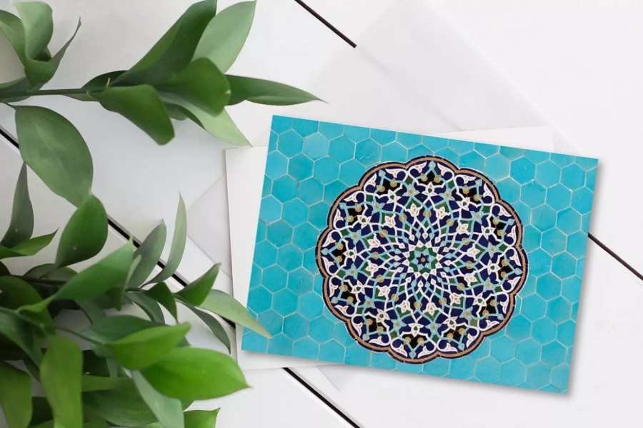 Persian Tile Art Greeting Cards With Envelope - Set Of 5 - Card Blank Inside.
